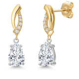 Gem Stone King 14K 2-Tone Gold Moissanite Lab Grown Diamond Dangle Earrings