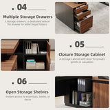 Executive L-Shaped Desk with Storage Cabinet, 78-Inch Large Home Office Desks with Power Outlet and Lateral File Cabinet