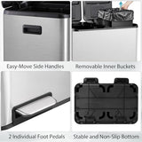 Kitchen Trash Can 16 Gallon 60L Dual Stainless Steel Garbage and Recycling Can with Foot Pedal for Kitchen