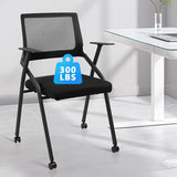 CLATINA Stackable Foldable Conference Room Chairs with Wheels, Portable Padded Office Desk Chair with Lumbar Support