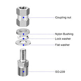2 Pack Universal Heavy Duty CB Antenna SO-239 Stud Mount, Standard 3/8 x 24 Threaded CB Antenna Stud Mount Adapter