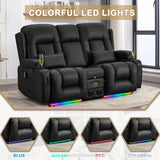 URRED Power Loveseat Recliner Sofa with Massage and Heat，Black