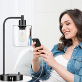 Table Lamp with USB A+C Ports and Outlet, Fully Stepless Dimmable Modern Nightstand Lamp