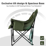Overmont Oversized XL Camping Chair for Adults - 400lbs Support Heavy-Duty Padded Folding Chair with Side Pocket Cup Holder Cooling Bag for Outdoor Sports Garden Beach Fishing Lawn Green