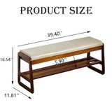 latifolia Solid Wood Bench, Entryway Shoe Bench with Cushion, 2 Tier Shoe Storage Organizer for Hallway, Living Room(Grey,39.70''L)