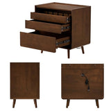 25.43" Nightstands Set of 2 with Leg Walnut Night Stand Set 2 for Bedrooms