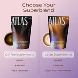 Atlas+ Latte Mushroom Coffee Superblend– Premium Coffee with Collagen, Probiotics, D3 & B12, Lion’s Mane, Reishi, Cordyceps, Coconut– for Energy, Focus, Immunity & Gut Health– 40 Servings (2 Bags)