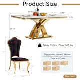 HomVent 68''Gold Faux Marble Dining Table Set with 6 Leather Chair