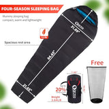QEZER Down Mummy Sleeping Bag for Adults, 32°F to 10°F Lightweight Compact for Camping Backpacking Hiking, 4 Season Outdoor Sleeping Bag with 600 Fill Power Down