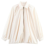 Talakeno Womens Puffed Bomber Jacket Casual Batwing Sleeve Lapel Collar Zip Shirts Oversized Pleated Streetwear Jackets(Beige,M)