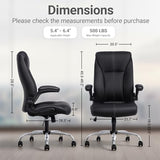 Big and Tall Office Chair for Heavy People, 400LBS High Back Extra Wide Executive PU Leather Office Chair with Flip-Up Armrests, Smooth Caster Wheels, Comfortable Home Office Desk Chair (Black)