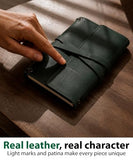 Leather Journal Cover – Refillable A6 Notebook Cover (5.3" x 6.5") with 3 Elastic Bands for Multiple Inserts, Genuine Leather Travel Diary Case with Pockets & Pen Holder Green (Inserts Not Included)