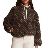 Talakeno Womens Fleece Sweatshirt Half Zip Sherpa Pullover Jackets Warm Long Sleeve Vintage Hiking Coat with Pockets(Brown,L)