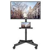 BONTEC Mobile TV Stand with Tilt Function, Rolling TV Stand for 23-60" LED, LCD, OLED TVs, Holds up to 88lbs, Max VESA 400x400mm, Adjustable Media Shelf (Black, 17.1x15.7x59.6 in)