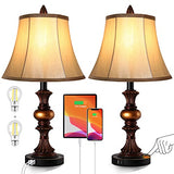Touch Control Traditional Table Lamp Set of 2, Vintage Bedside Lamps with Dual USB Charging Ports, 3-Way Dimmable Bronze Finish Desk Lamps