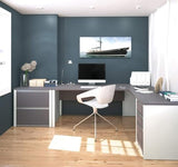 BOWERY HILL L-Shaped Office Set with Lateral File, Sandstone Finish, Commercial Grade Melamine Work Surface