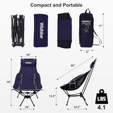 Wildhiker Portable Compact Folding Camping Chairs – Lightweight High Back with Pillow, Deep Recline, ArmPads, Side Pockets-for Motorcycle, RV, Backpacking, Travel, Festival – Indigo Blue