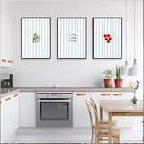 3Pcs Coastal Kitchen Wall Art Blue Striped Sardines Olives Tomatoes Wall Decor Pictures Summer Mediterranean Food Posters Prints for Dining Room Beach House Decoration Unframed 16x24in