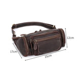 European Brown Men's Leather Large capacity Zipper Single shoulder Crossbody Waist Bag