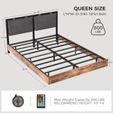 LUCKLIFE Floating Bed Frame Queen Size with Adjustable Headboard and Smart LED Lights, Upholstered Bed Frame with RGB Lights, Modern Metal Bed, Easy Assembly, Under-Bed Storage, Bedroom