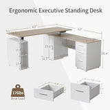 Standing Desk with Storage, l Shaped Executive Desk Adjustable Height, Light Wood Grainy