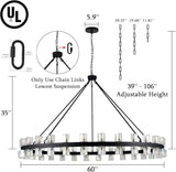 60 Inch Black Wagon Wheel Chandelier with Crystal Shade, 60 Lights