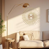 PSYCHE GOD 24 Inch Gold Starburst Wall Clock, Silent Non-Ticking Battery Operated Metal Wall Clock, Mid Century Modern Art Decor Large Wall Clock for Living Room Bedroom Office