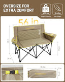 FanttikOutdoor Zeta L11 Duo Pro Double Camping Chair, 2 Person Portable Folding Couch, High Strength Loveseat with Cup Holder & Carry Bag for Travel, Games, BBQ, Backyard, Support up to 600 lbs, Khaki