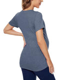 Liu & Qu Womens Maternity Nursing Tops Short Sleeve Breastfeeding Shirts Heather V Neck Clothes