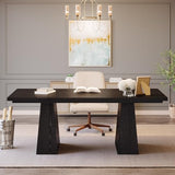 63-Inch Executive Desk, Large Office Computer Desk with Double Pedestal, Modern Simple Workstations Writing Table, Black
