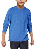 EPICGALA Boys Long Sleeve Shirt Crewneck Solid Color Casual Top with Chest Pocket for Kids 5-6 Years Blue