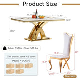 HomVent 68''Gold Faux Marble Dining Table Set with 6 Leather Chair