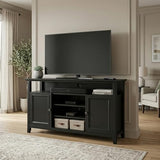 SIMPLIHOME Amherst 54" Wide Solid Wood TV Stand in Black