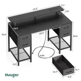 47 inch Computer Desk with 4 Drawers, Gaming Desk with LED Lights & Power Outlets, Work from Home, Black