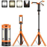 CAVN Rechargeable Camping Lights with Stand 6.5 ft Max Height, Portable Cordless LED Work Light 2200 Lumens 6500/4500/3500K Dimmable Camping Essentials Gear with Detachable Tripod, Orange