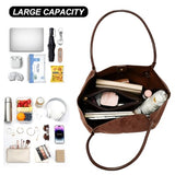 Suede Tote Bag for Women with Leather Purse Large Capacity Work Travel Handbags Ladies Shoulder Bags (Coffee)