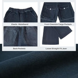 Tenfinordi Black Boys Cargo Jeans Elastic Waist Baggy Jeans, Casual Kids Straight Wide Leg Denim Pants Multi-Pockets Soft School Y2K Trendy Streetwear Trousers Size 10