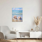 daktenn Beach Picture Decor Ocean Painting Canvas Wall Art Prints of Seashell on Sandy Seaside Coastal Seashell Conch Wall Art for Living Room Wall Decor Bathroom Wall Art 18x24 Inches