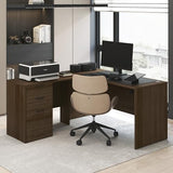 L-Shaped Executive Desk with File Cabinet, L-Shaped Office Desk with 3-Drawer Fixed Pedestal Filing Cabinet