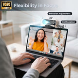 1080P Webcam with Microphone, Noise Cancellation, Privacy Cover, Wide-Angle Lens, Auto Light Correction, Plug & Play USB Webcam