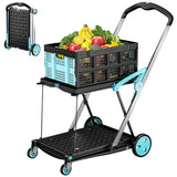 Foldable Shopping Cart with Wheels, 200 lbs Capacity Grocery Cart with 1 Storage Crate