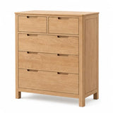Solid Oak Nightstand, 5 Drawer Bedside Table for Bedroom