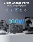 2026 Portable Power Station 28000mAh LiFePO4 Battery, Solar Power Bank with AC Outlet 100W/110V, USB-C PD Two-Way Fast Charging Small Generator for Laptop, Camping, Home, Office, TSA Approved