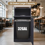 Trash Can Cabinet, Commercial Trash Cans 32 Gallon Wooden Trash Can and Garbage Receptacle with Tray Holder, Door