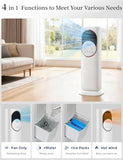 Hiluce 4-IN-1 Tower Fans that Blow Cold Air for Bedroom, Bladeless Fan and Heater Combo,28 ft/s Quiet Swamp Cooler Fan with Ice Packs,180° Oscillating,2 Heating & 3 Cooling Speed, 9H Timer