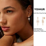 YOIHUR Rose Gold Plated Stud Earrings for Women, Dainty Cubic Zirconia Earring, Hypoallergenic Jewelry, Modern Boho Sunburst & Nature Inspired Earrings, Gift for Mom Wife Girlfriend-Lumina Guide Stud