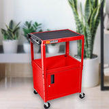 AVJ42C-RD Steel AV Cart with Adjustable Height and Storage Cabinet, Multipurpose Utility Cart