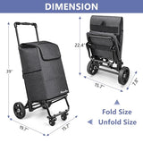 3 in 1 Shopping Cart with Wheels, 60L/250LBS Multi Use Grocery Cart with 7" Big Wheels & Removable Waterproof Bag