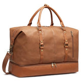 Leather Travel Duffle for Women Men Weekender Overnight Carry Weekend Duffel Bag with Shoe Pouch