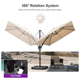 PURPLE LEAF 8.2' X 11.5' Tilting Patio Umbrella with Base Outdoor Cantilever Swivel Rectangle Umbrella Aluminum, Beige